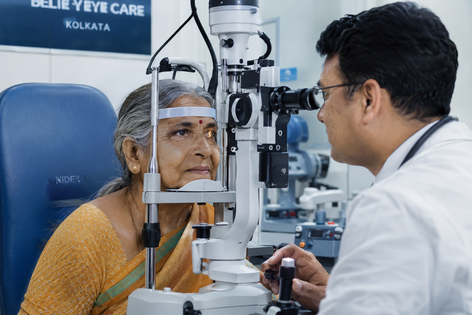 Elderly patient undergoing eye examination for cataract treatment in Kolkata at ASMII
