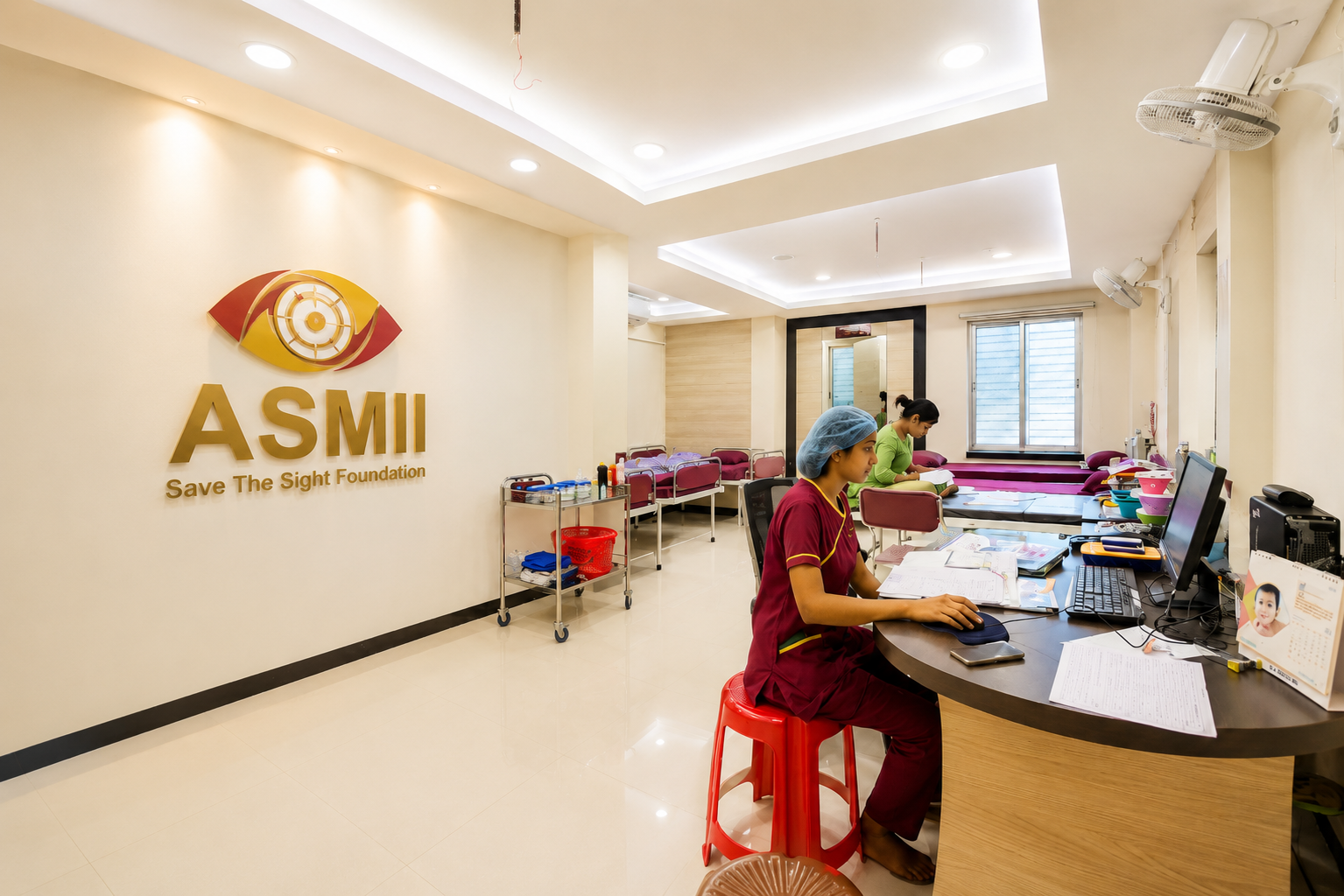 Eye examination room at ASMII clinic in Kolkata