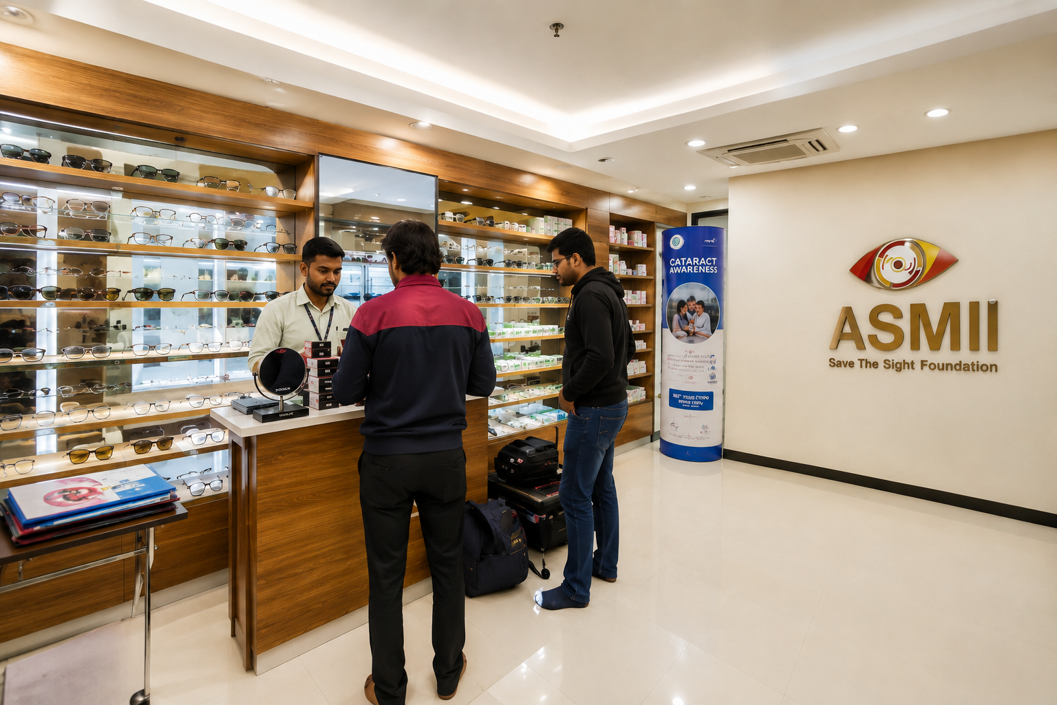 Customer browsing eyewear at ASMII optical store in Kolkata